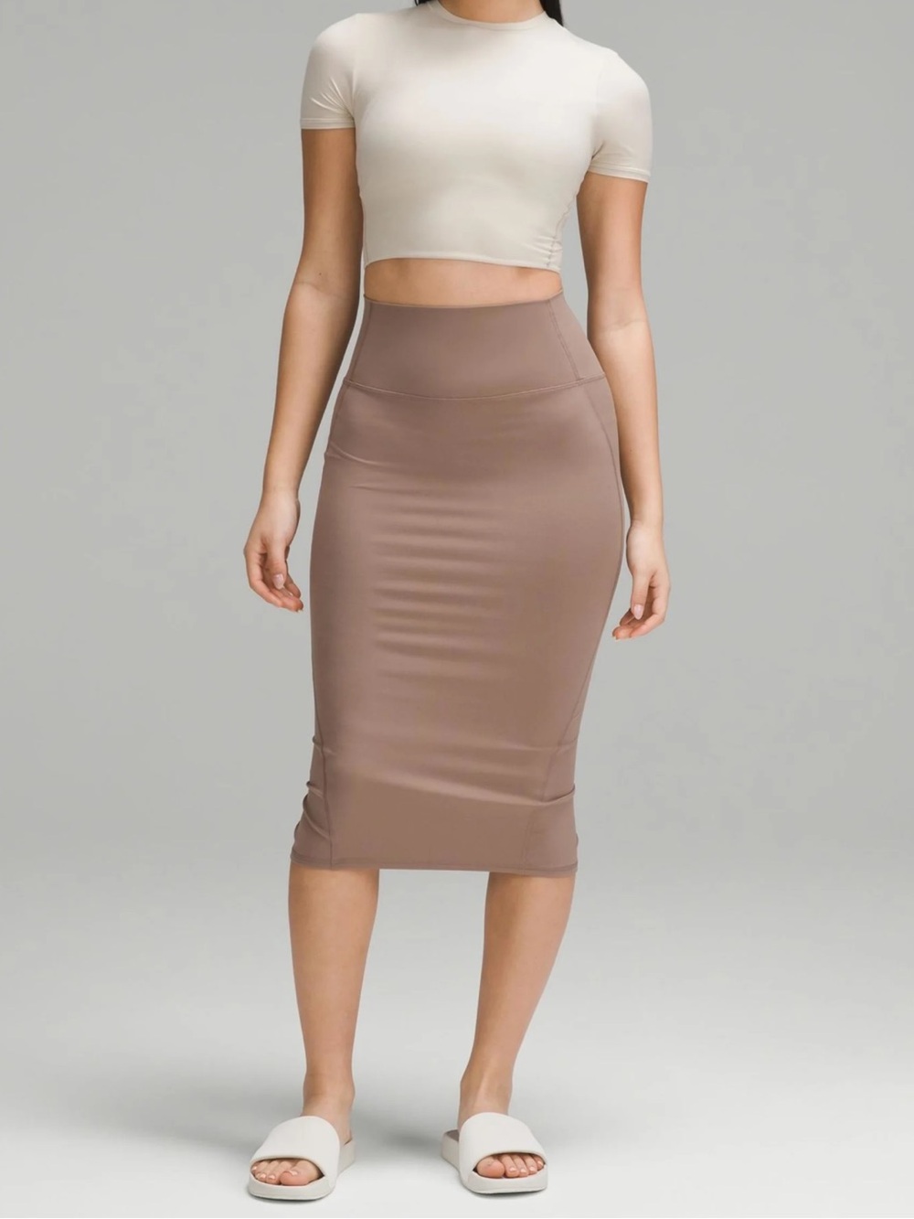 Lululemon Nulu Slim-Fit High-Rise Midi Skirt Taupe Pencil Skirt Women’s 4 NWT